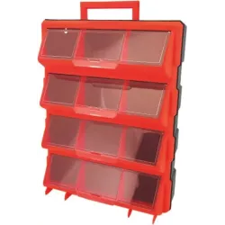 Armoire de rangement plastique 12 tiroirs avec poignée et vitre transparente 470x360x130mm