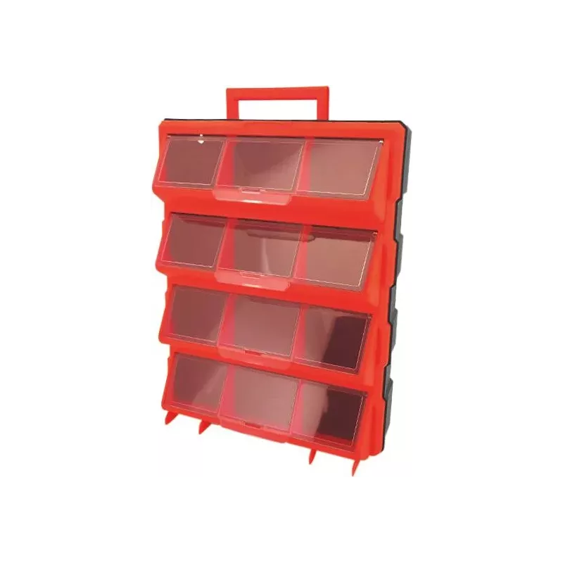 Armoire de rangement plastique 12 tiroirs avec poignée et vitre transparente 470x360x130mm