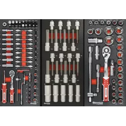 Servante d'atelier 7 tiroirs composée de 236 outils - modules finition carbone