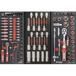 Servante d'atelier 7 tiroirs composée de 229 outils - modules finition carbone