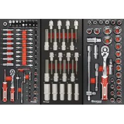 Servante d'atelier 7 tiroirs composée de 249 outils - modules finition carbone