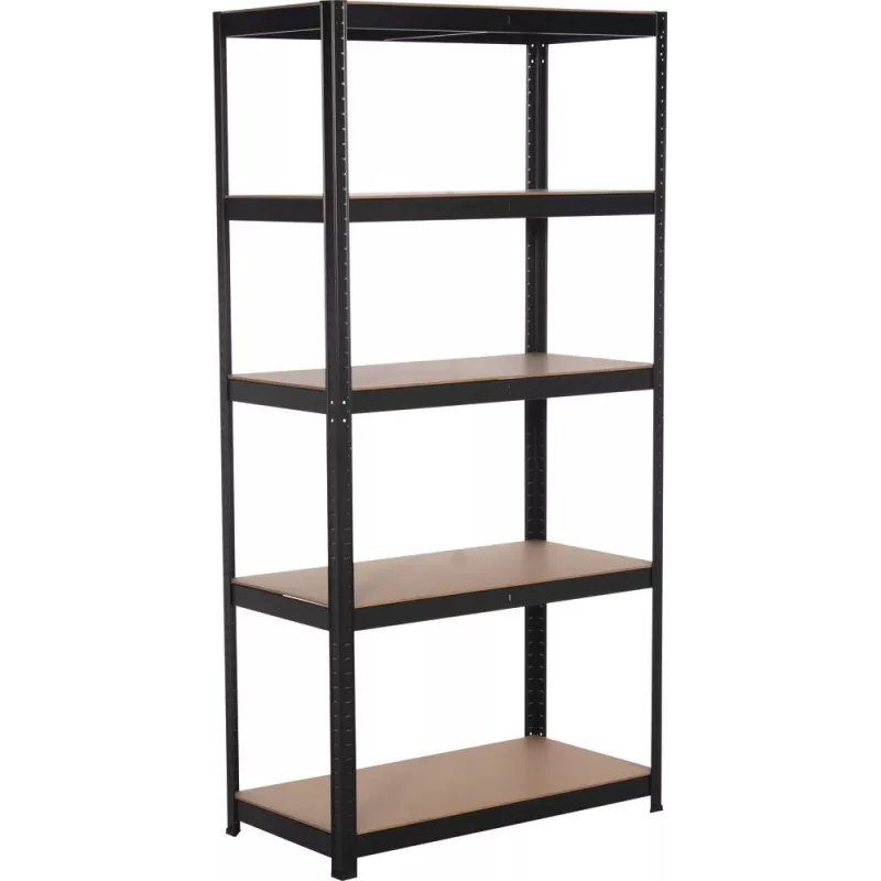 Étagère métallique noire à emboîter 5 tablettes bois 1800x900x450mm max 1,25T